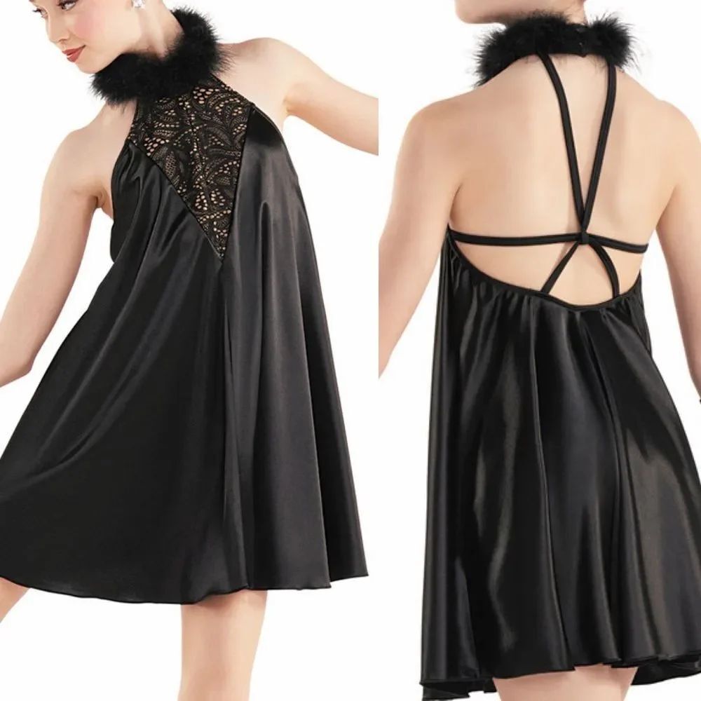 Tenth House Dance costume black feather slip dress DESTINY TH23106 lyrical LA